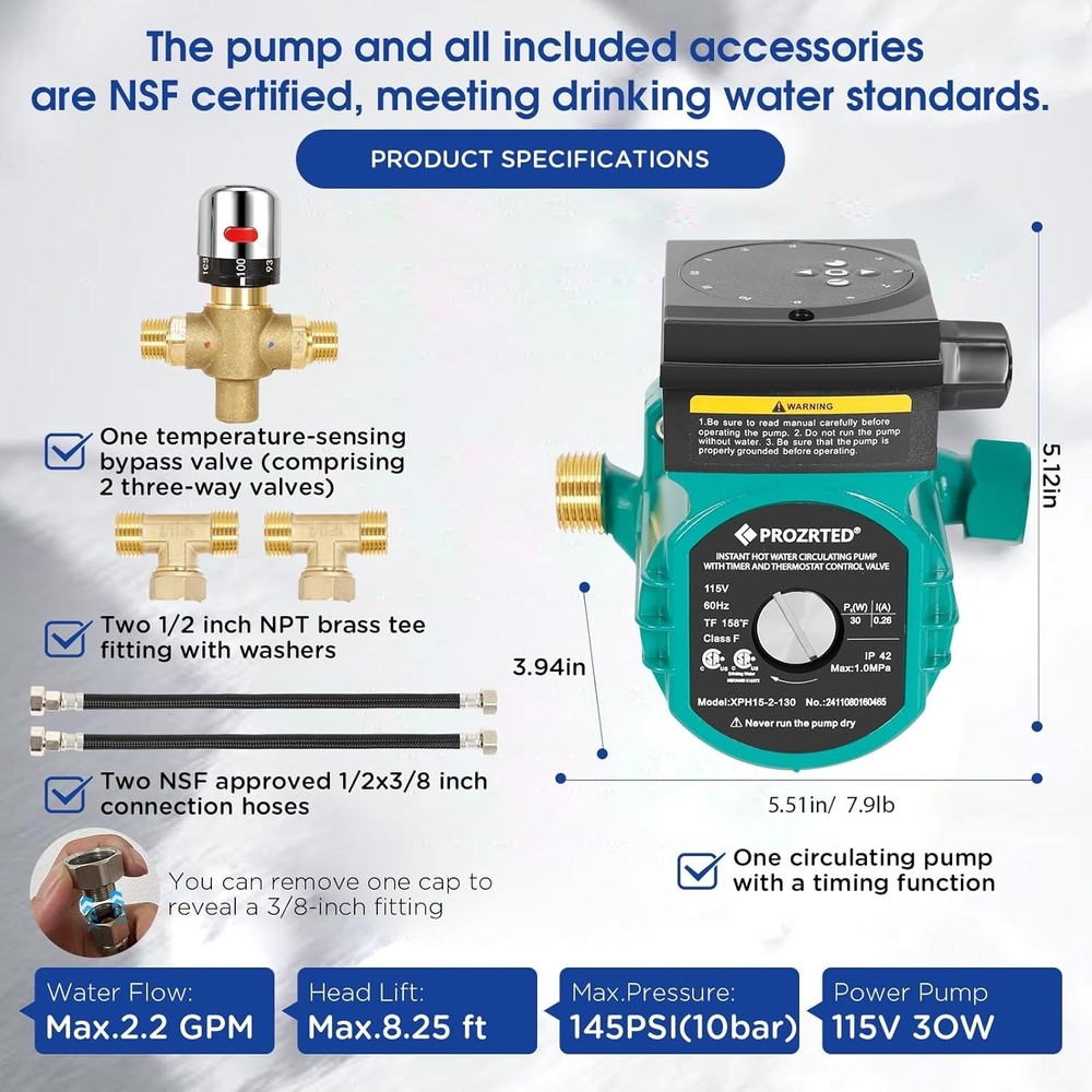 Instant Hot Water Circulating Pump with Built-in Digital Timer and Adjustable