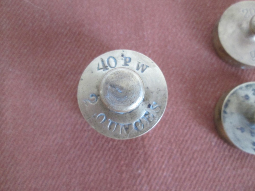 Vintage 5-brass balance scale weights