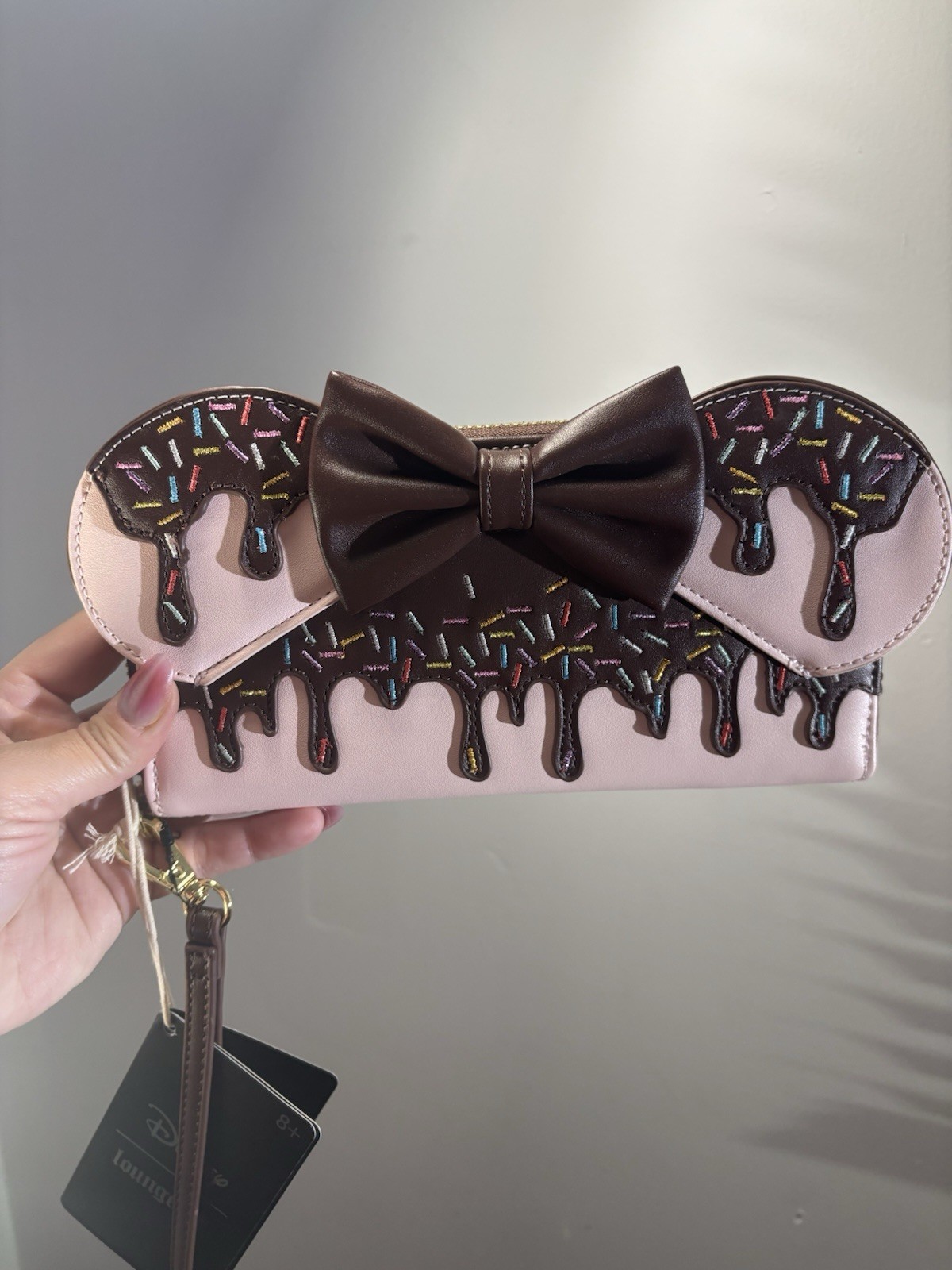 Loungefly Disney Minnie Mouse Chocolate Pink Lollipop Ears Wallet with Bow NWT