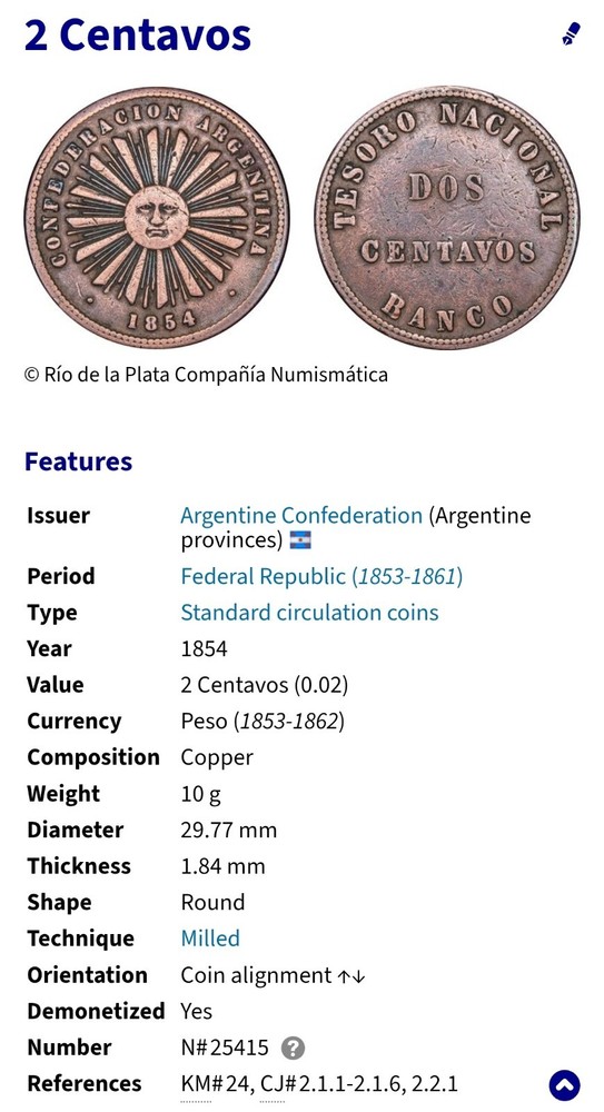 2 Centavos 1854 🇦🇷 ARGENTINA