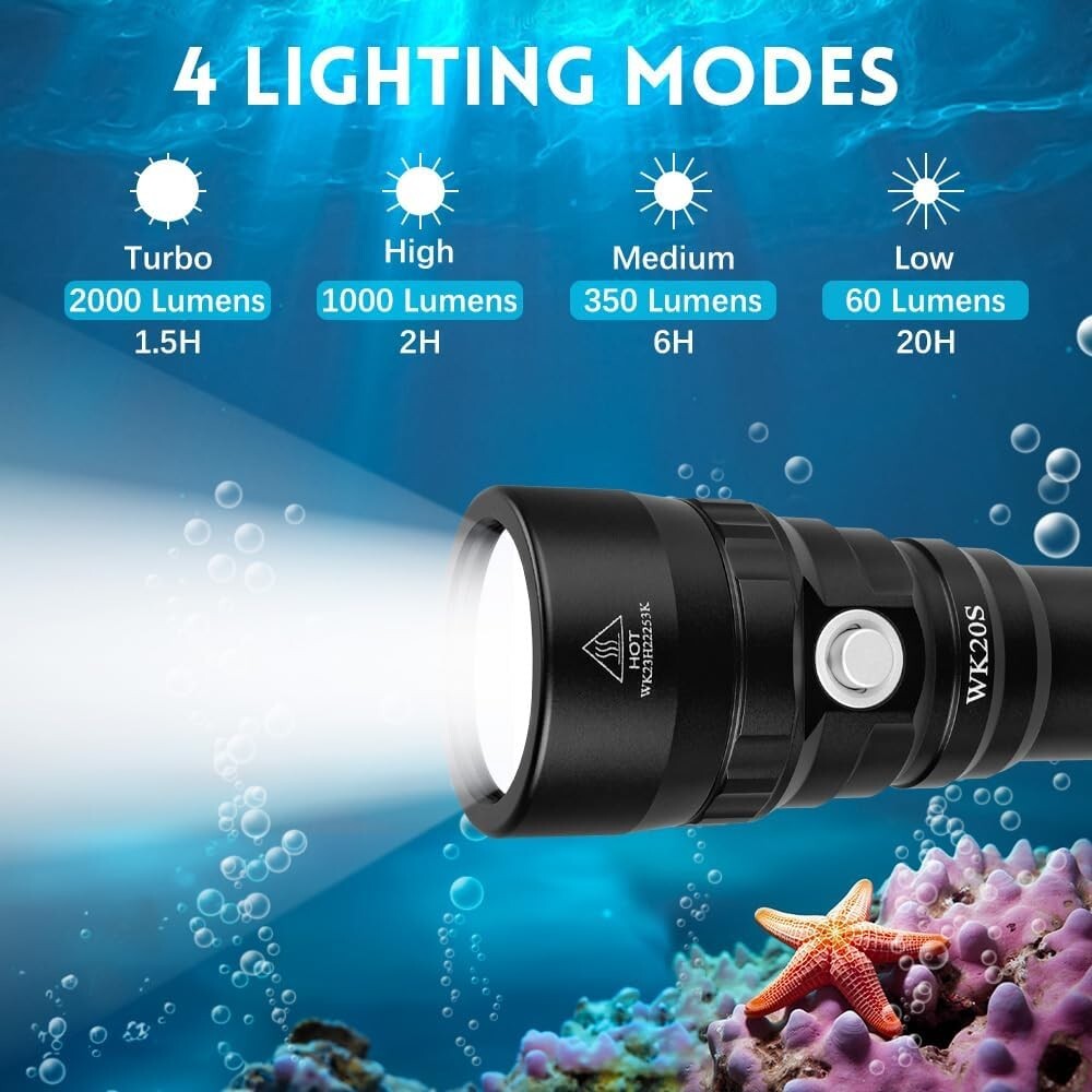 Professional Grade 2000 Lumen Dive Flashlight for Underwater Adventures