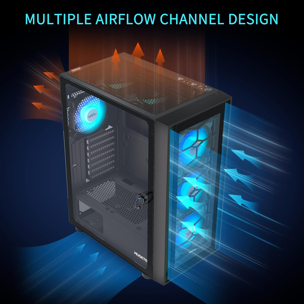 ATX PC Case, 6 PWM ARGB Fans Pre-Installed, Computer Case with Opening Tempered