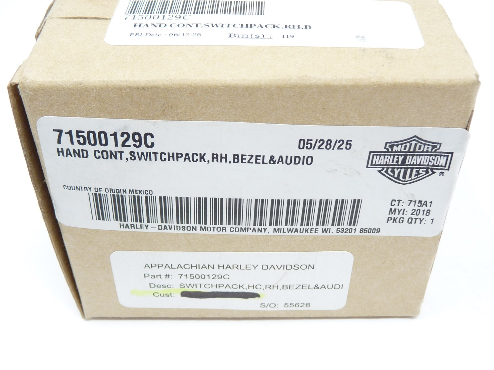 GENUINE HARLEY DAVIDSON RH CONTROL SWITCH PACK 19-23 STREET ROAD GLIDE 71500129C