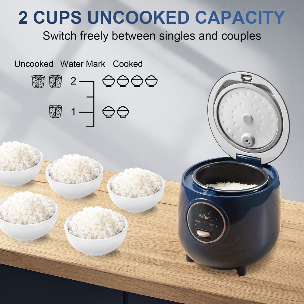 Bear Mini Rice Cooker 2 Cups B-Blue(1.2L) with Easy One Button Control