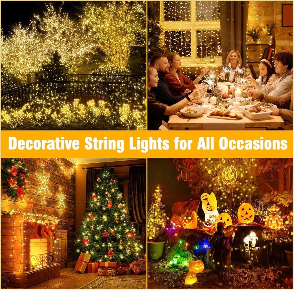 Waterproof 200 LED Connectable String Lights - 66FT Warm White for Holiday Decor