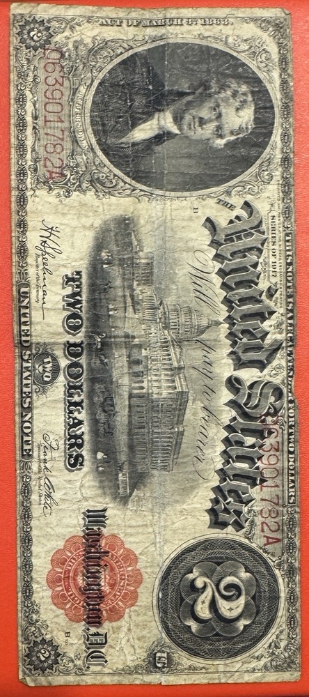 1917 $2 Red Seal Note Jefferson Note  In Good Condition