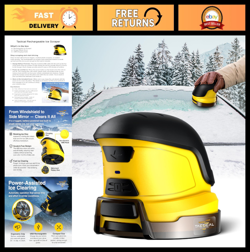 Electric Tactical Ice Scraper for Windshield - Cordless, Rechargeable, Scratch-F