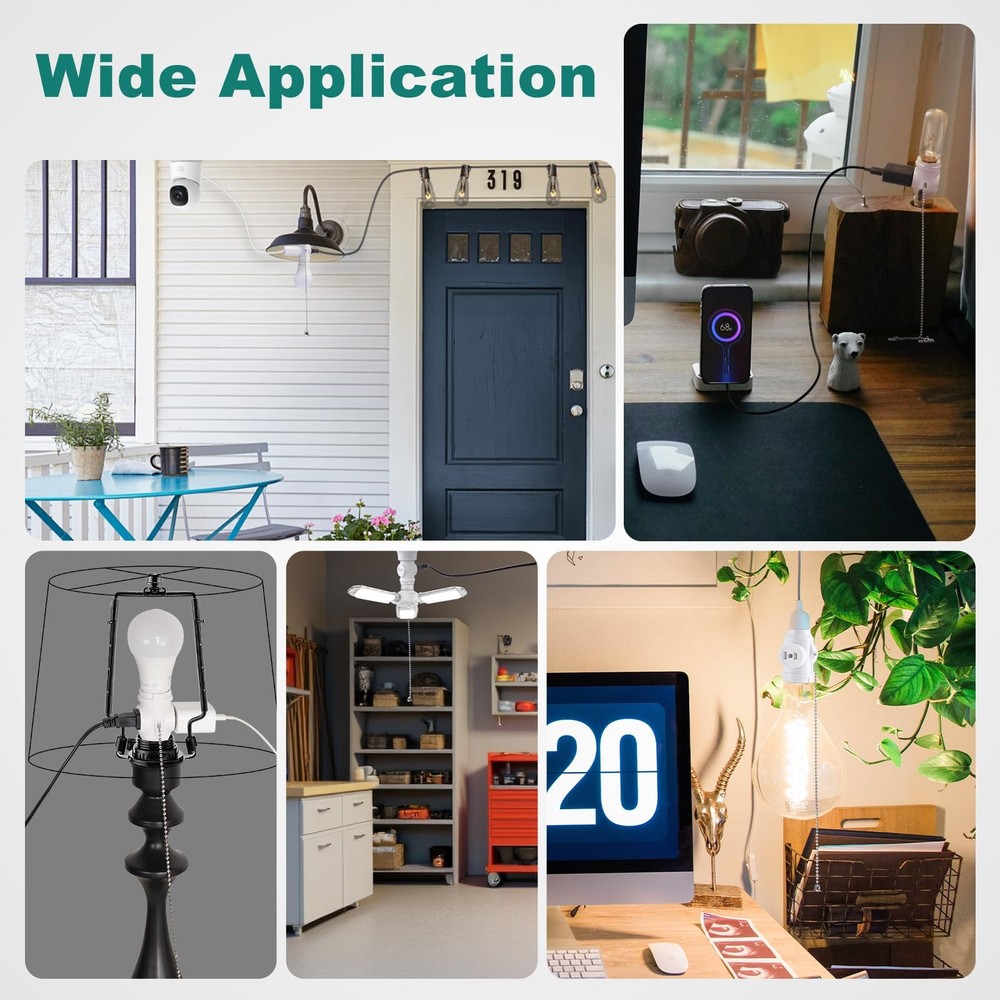 DiCUNO E26 Light Socket to Plug Adapter, 2 Polarized White-15.75", White