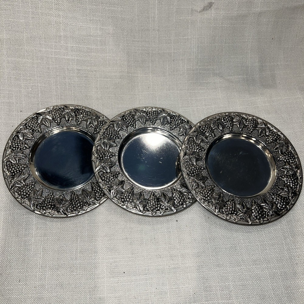 3~International SILVER Company Silver Plated Candle Grape Plate Coasters