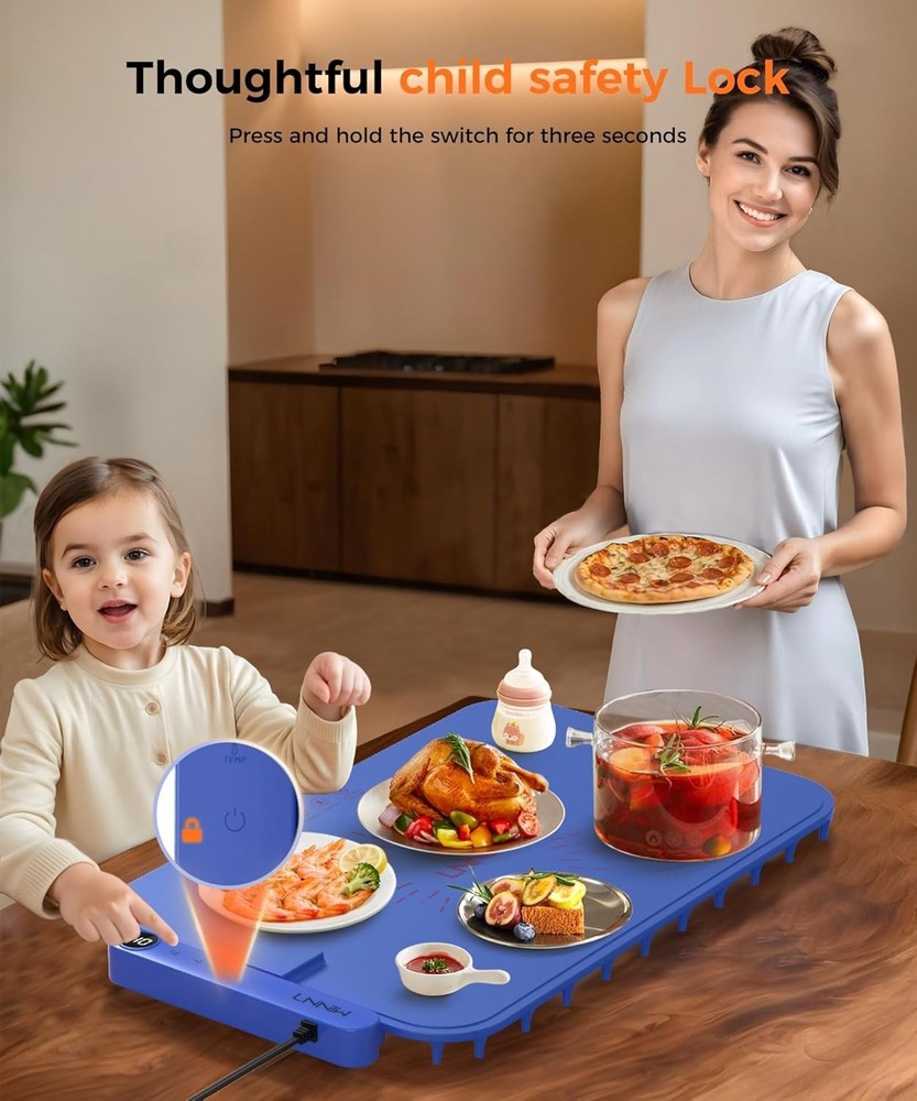Versatile Food Warming Mat with Timer - Dishwasher-Friendly for Easy Cleanup