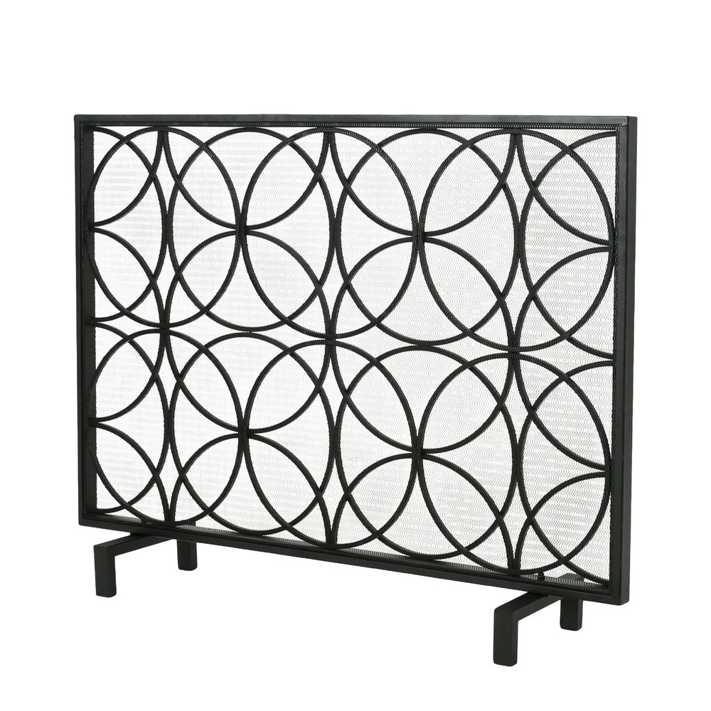 Veritas Modern Glam Single Panel Iron Fireplace Screen with Circle Pattern