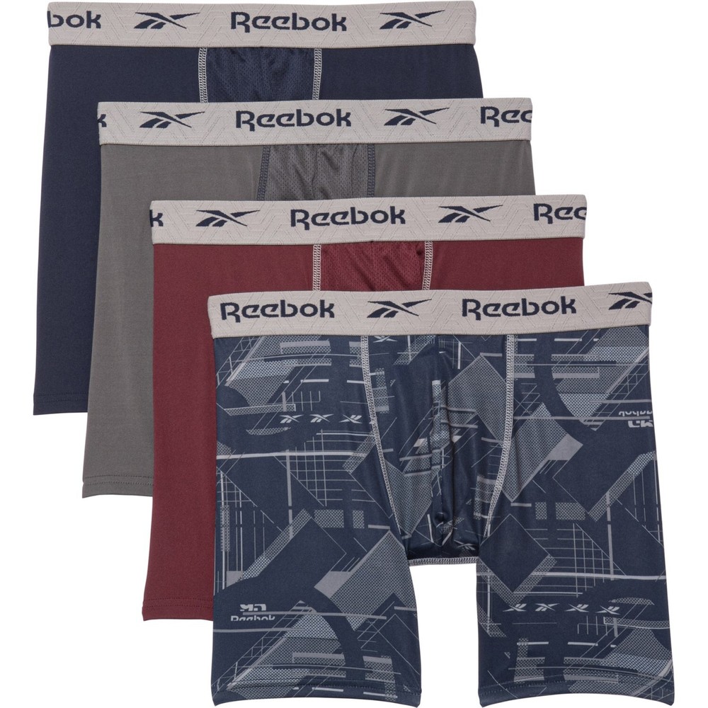 4 Pack REEBOK Men's 6" STRETCH Boxer Briefs PERFORMANCE MEDIUM LARGE XLARGE $34