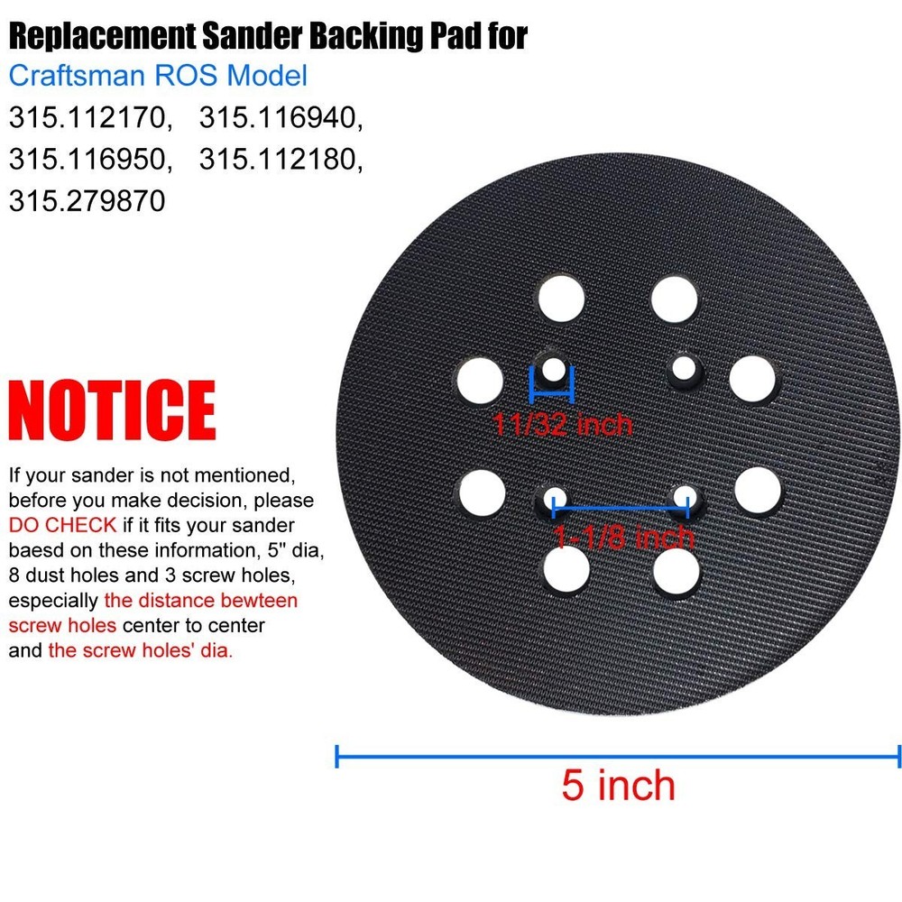 5 Hook & Loop Replacement Sander Pad for Craftsman 315 Random Orbit Sander