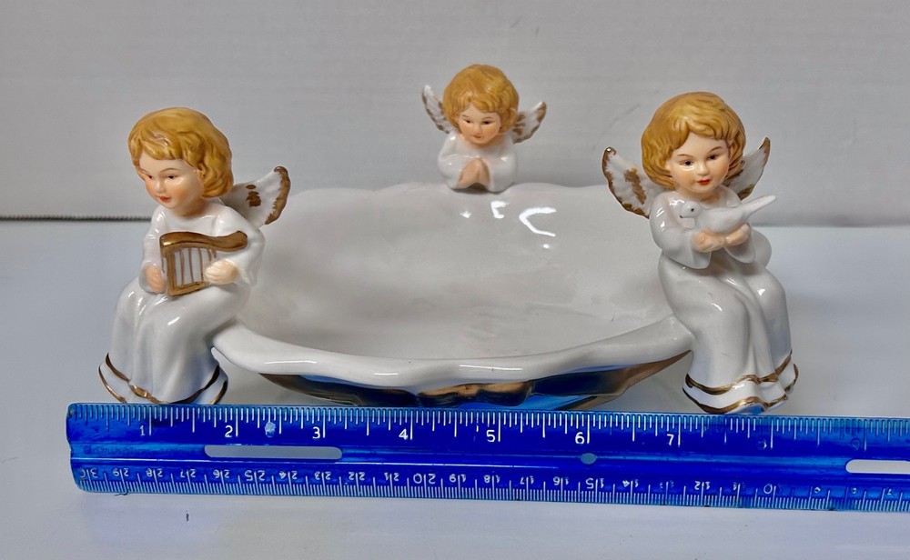 Vintage Three Angels Porcelain Candy Dish
