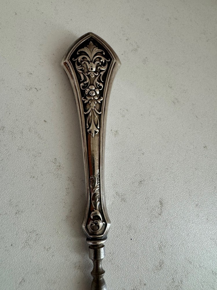 Antique Webster Sterling Silver Handle Button Hook Floral & Scrolling Decoration