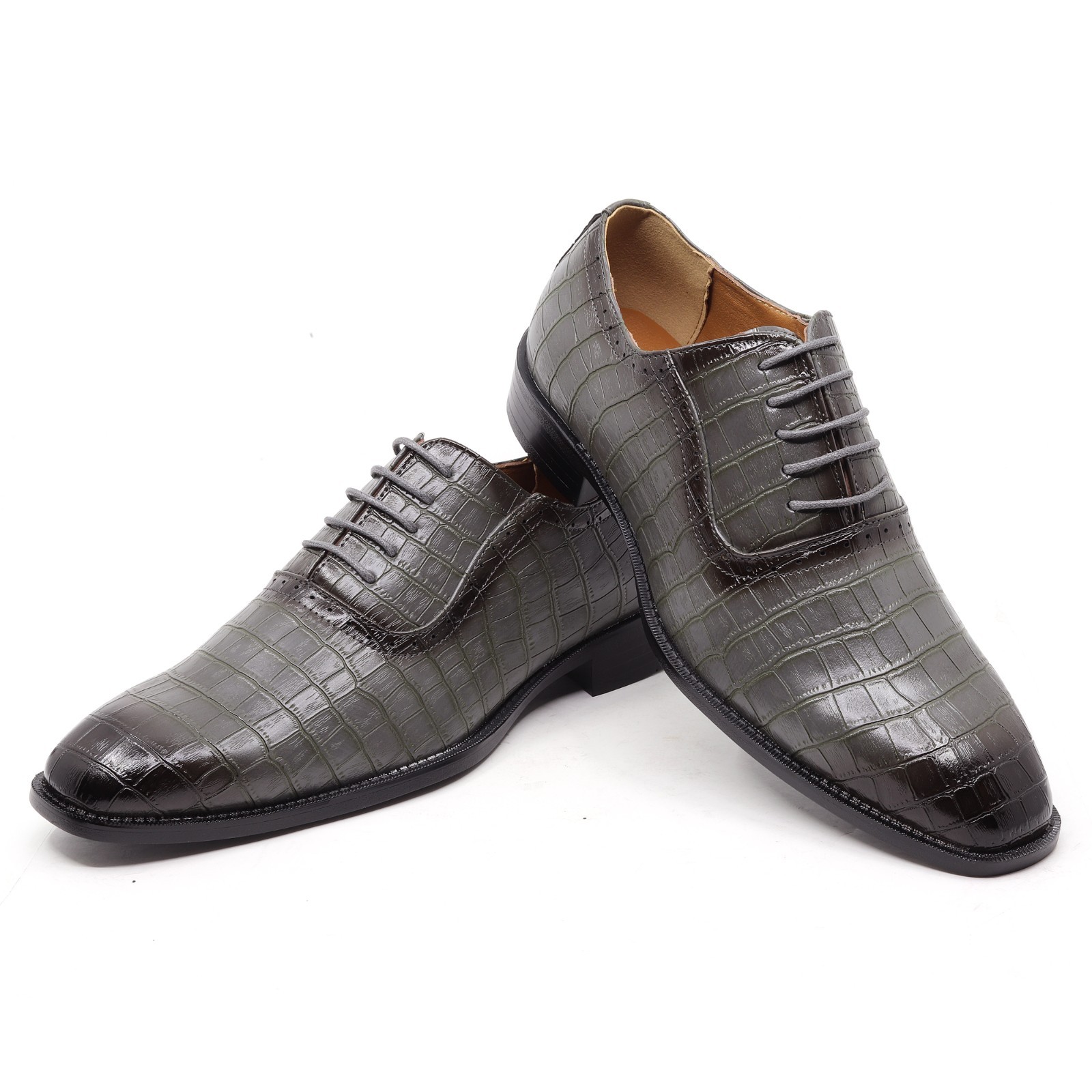 Men's Crocodile Embossed Formal Business Lace-Up Oxford Dress Shoes