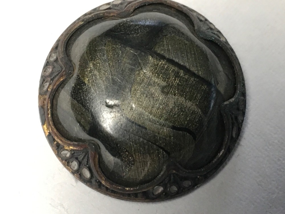 Antique Button Celluloid Grey Swirl Rococo Border German Back Mark Geschutz
