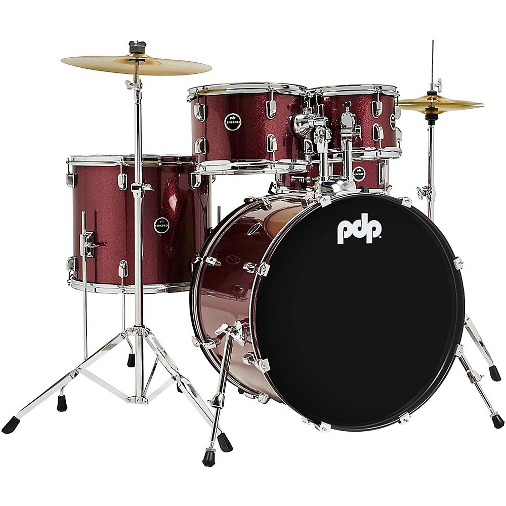 PDP by DW Encore Complete 5-Piece Drum Set Chrome Hardware and Cymbals Ruby Red