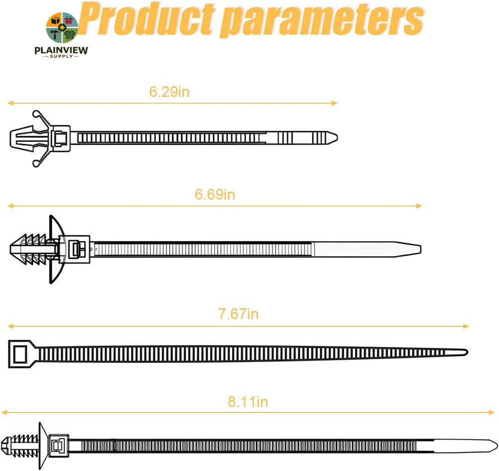 120PCS Car Push Mount Cable Zip Tie, Nylon Self Locking Cable Strap, Engine Bay