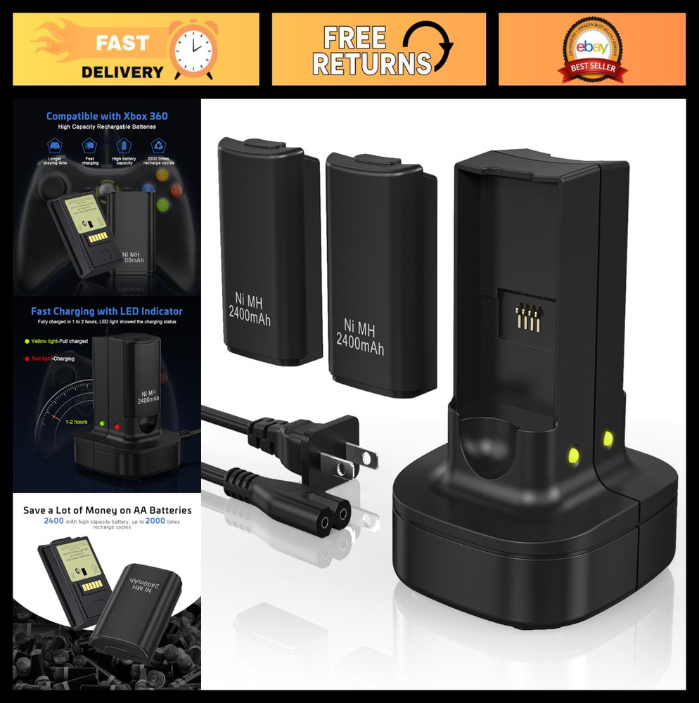 Rechargeable Batteries & Dual Charging Station for Xbox 360 Controller - 2 Pack