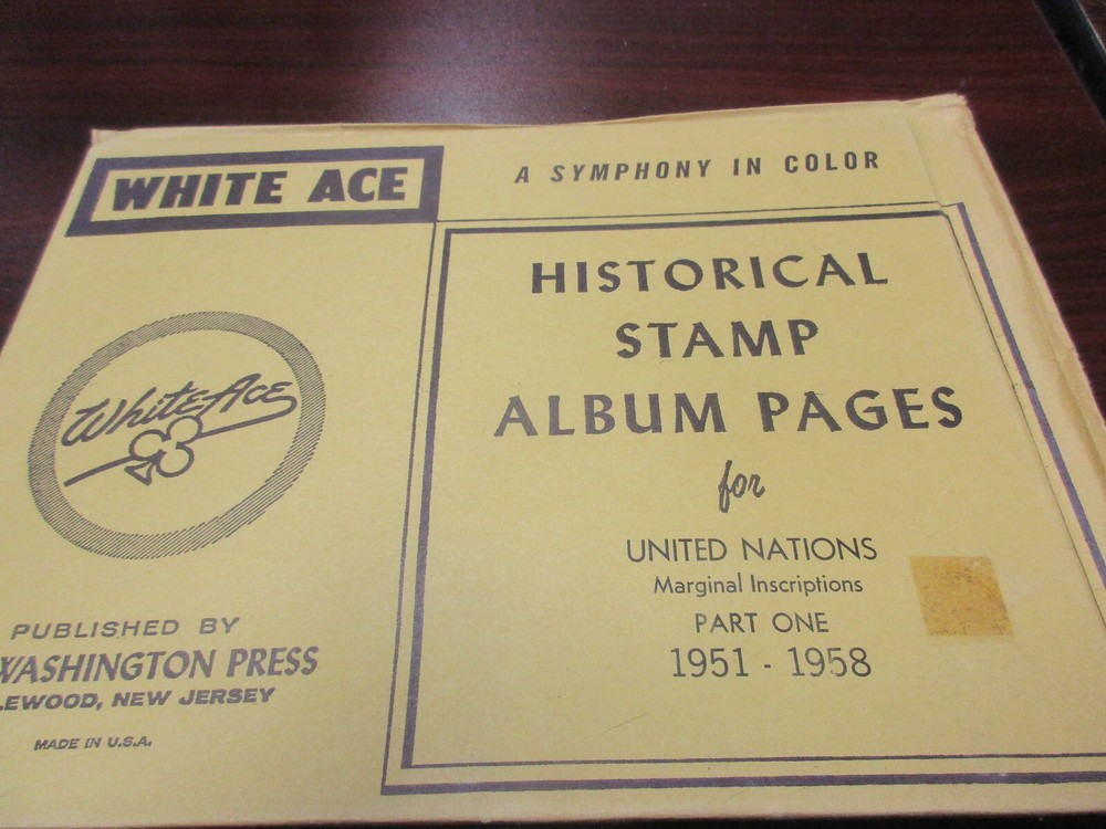 "WHITE-ACE"HISTORICAL STAMP PAGES  U.N. MARGINAL 1951-1958  W/FREE SHP.