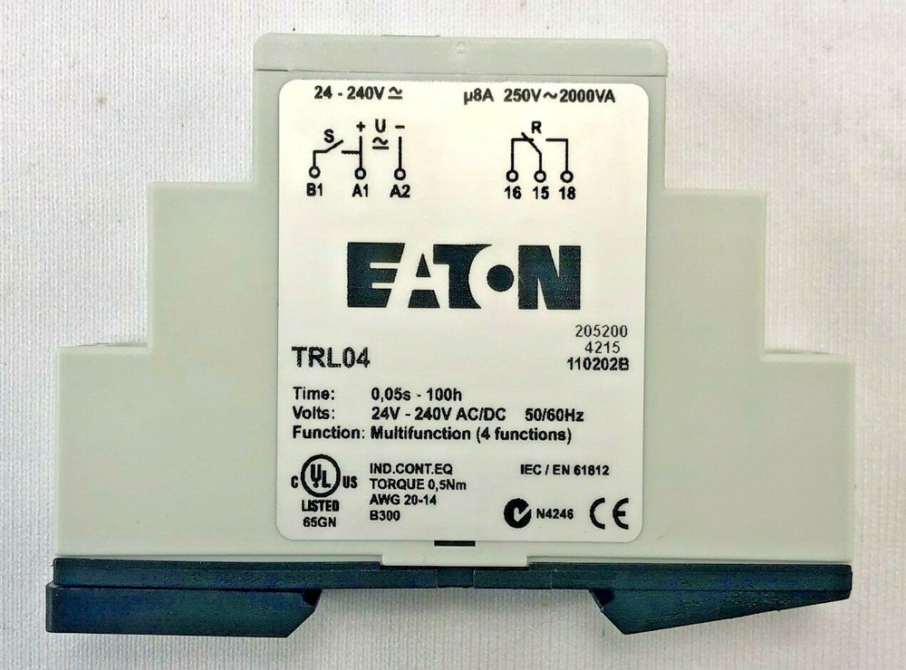 Eaton TRL04 Timing Relay (Programmable) | DIN Rail / Panel Mount|Fixed Contacts