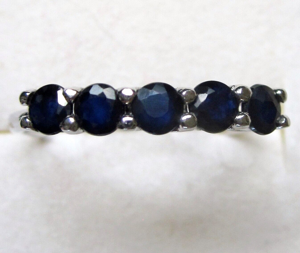 Sapphire Five-Stone Ring / size 8 / 925 Sterling Silver / 1.25ct