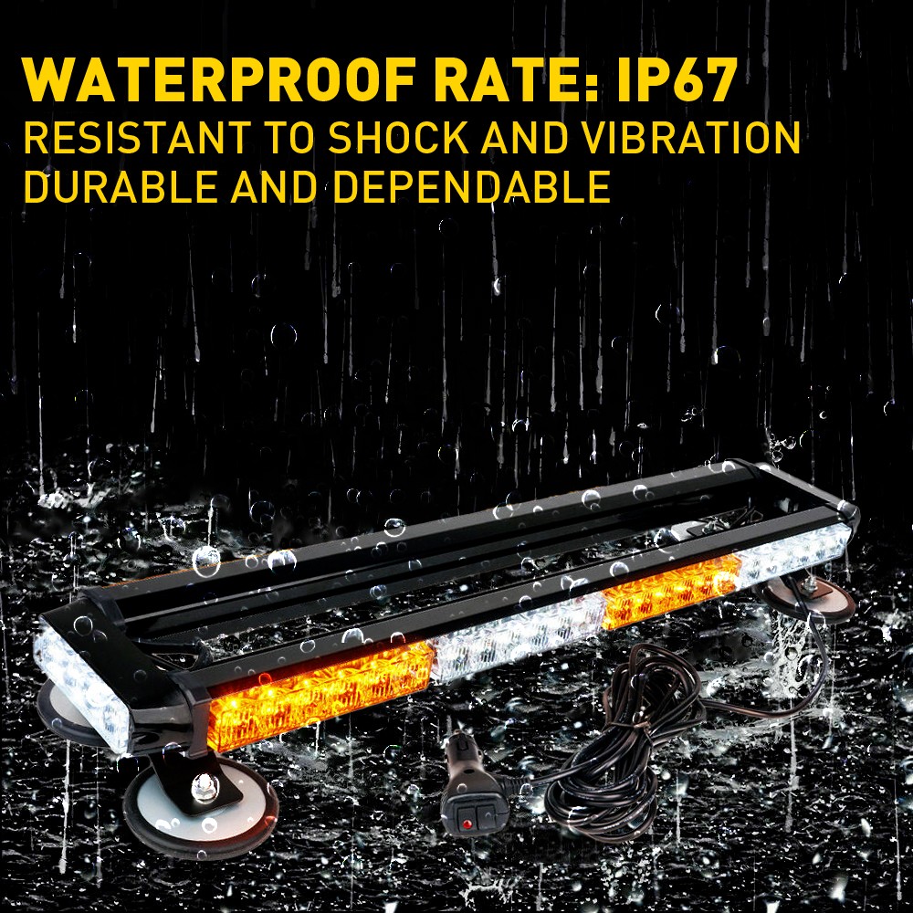 Amber/White 54-LED Emergency Light Bar Rooftop Double Side Strobe Warning Light