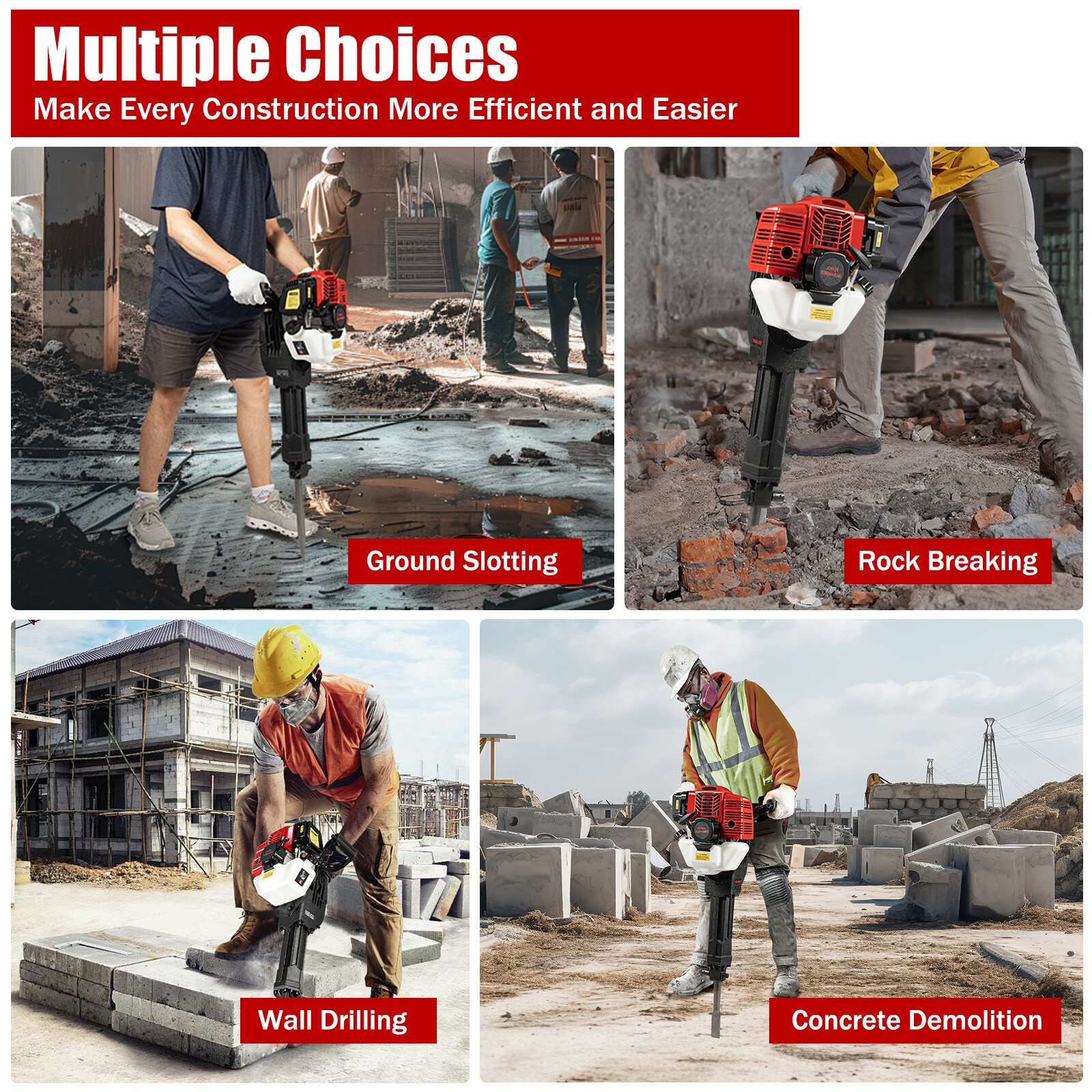 52cc Demolition Jack Hammer Concrete Breaker Drill w/ 2 Chisel Gas-Powered US