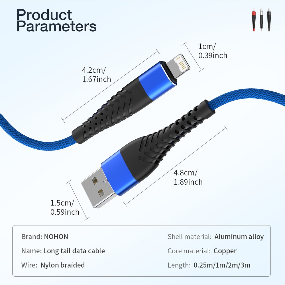3/6/10FT Fast Charge USB Charger Cord & Data Sync Cable For iPhone Type C USB C