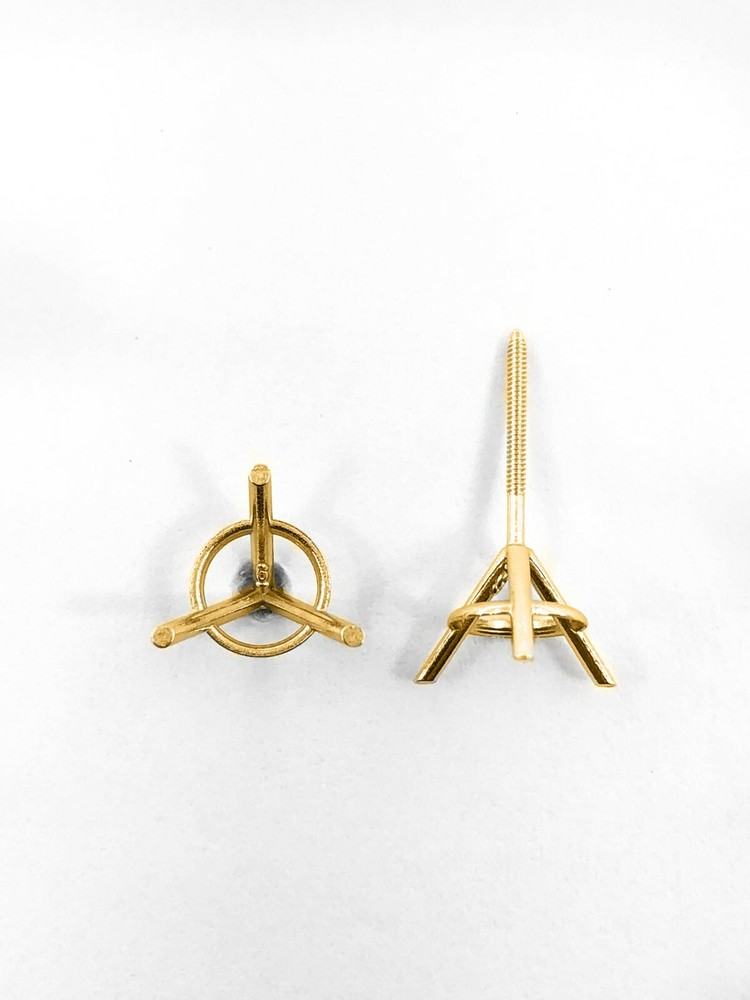 14K Yellow Gold Stud Earring Finding Mounting Setting Round 3Prong Martini Screw