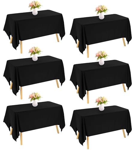 Pack Rectangle Table Cloth Bulk Washable Polyester 60inch x 102inch 6 Black