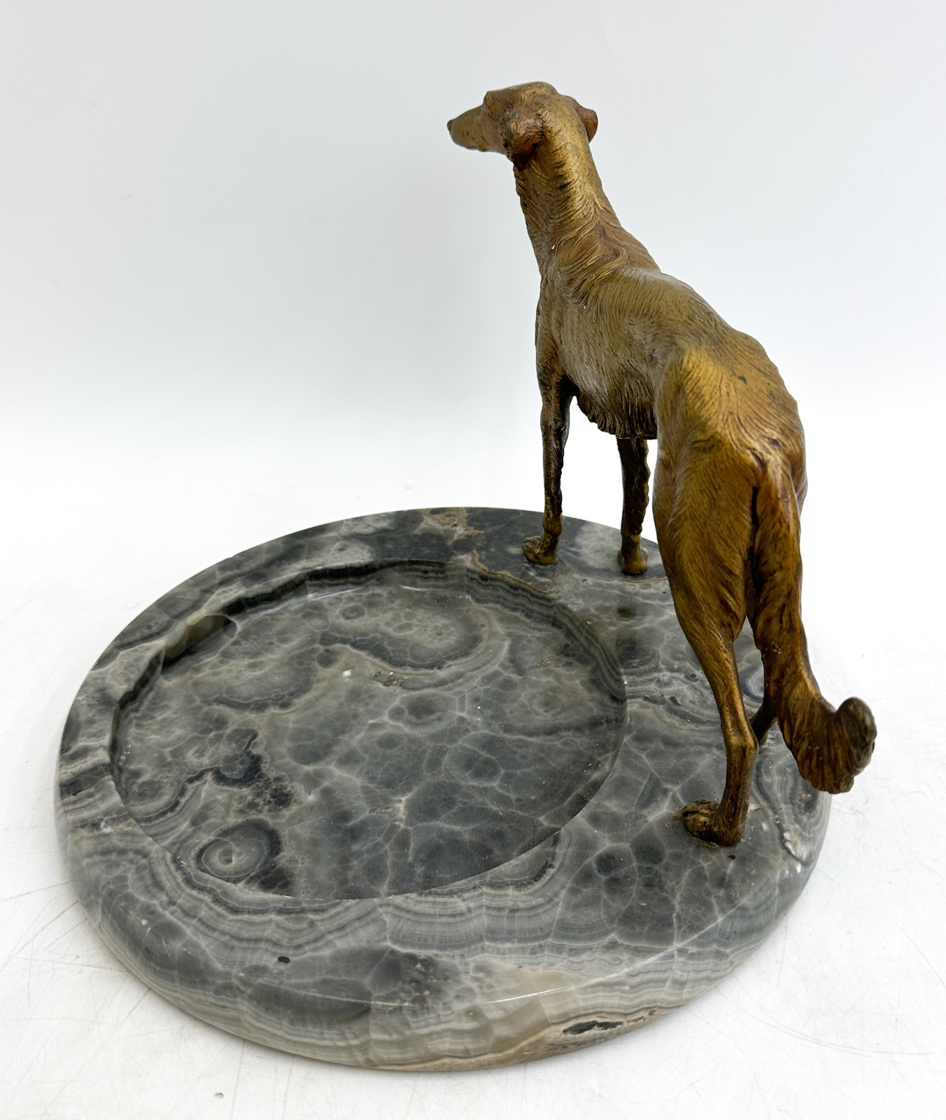 Franz Bergmann Austrian Gilt Bronze and Grey Agate Borzoi Dog Tray c1920