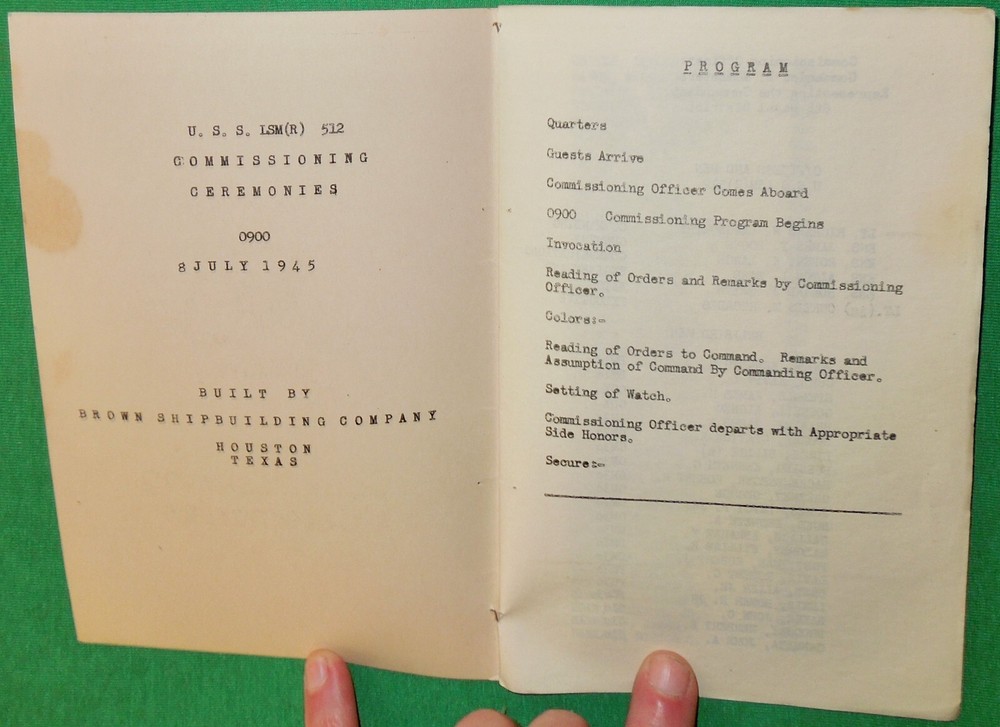 WW2 1945 USN Landing Ship Medium (Rocket) LSM-512 Commissioning Program, Houston