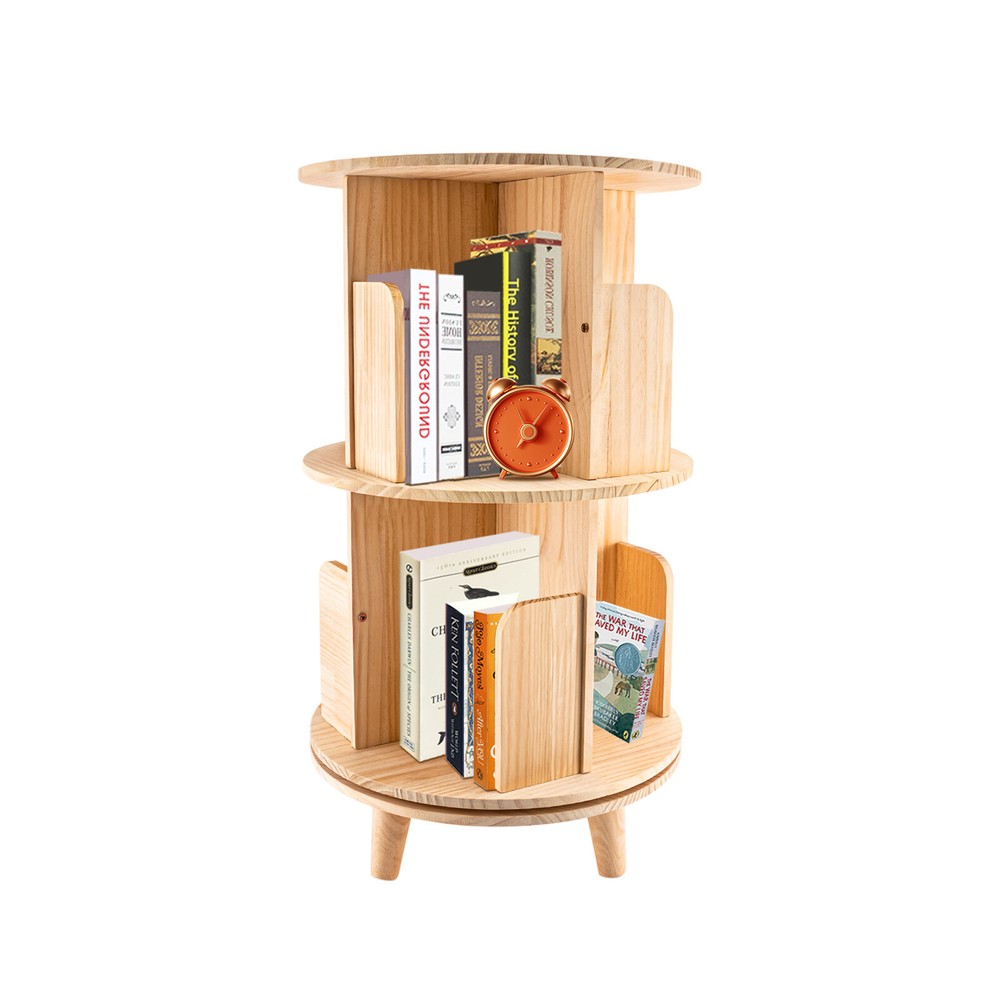 360 Rotating Bookshelf 2 Layer Display Rack Floor Standing BookcaseOrganizer