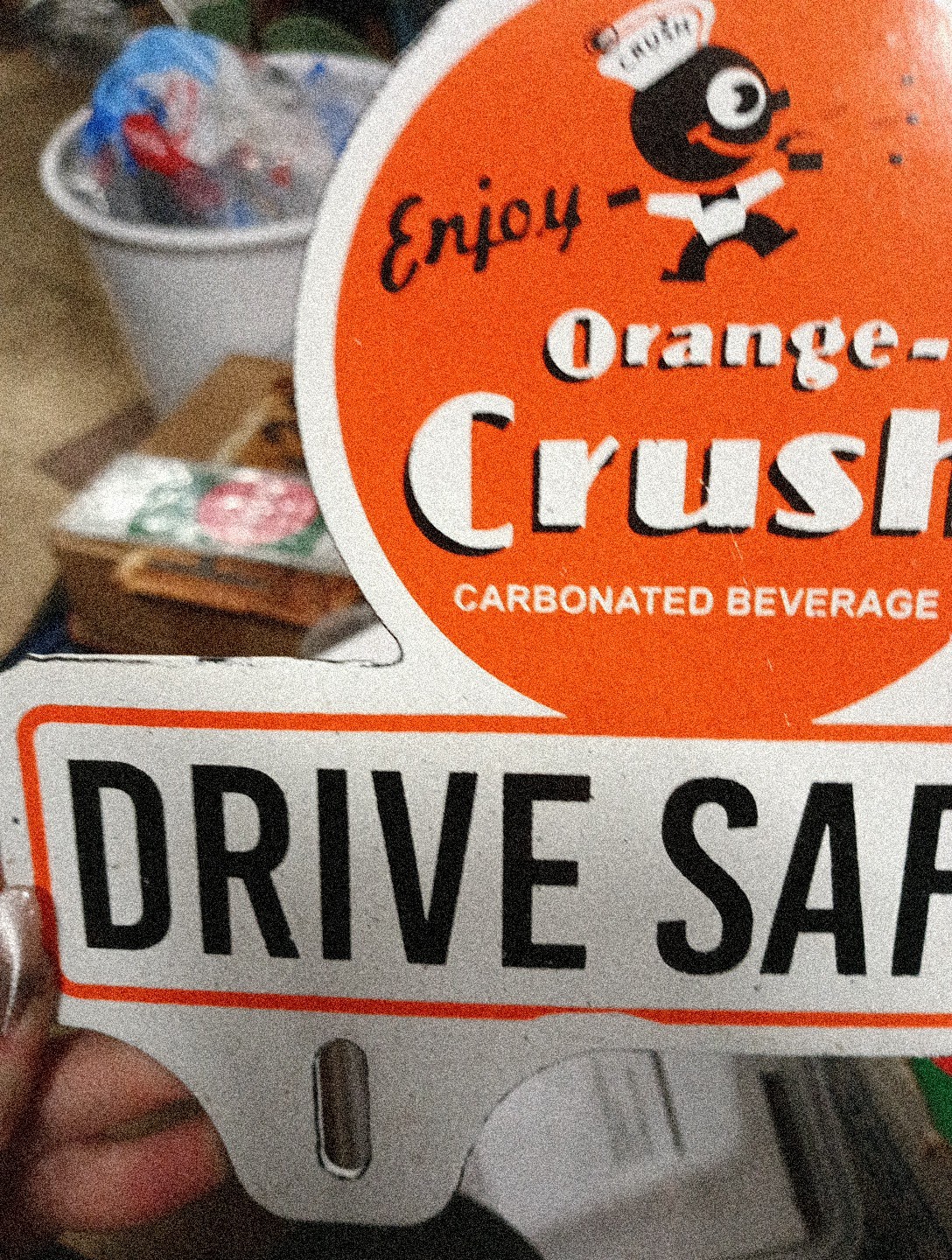 Porcelain Enjoy Orange Crush Drive Safely Topper