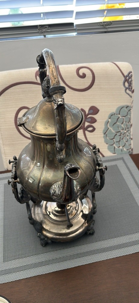 VTG Sheridan Silver Platted Tilt Tea Coffee Pot Stand Warmer Burner 3 pcs