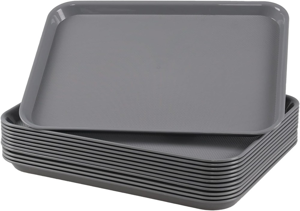 12-Pack Plastic Fast Food Service Trays, Rectangular Cafeteria Tray Beige,grey