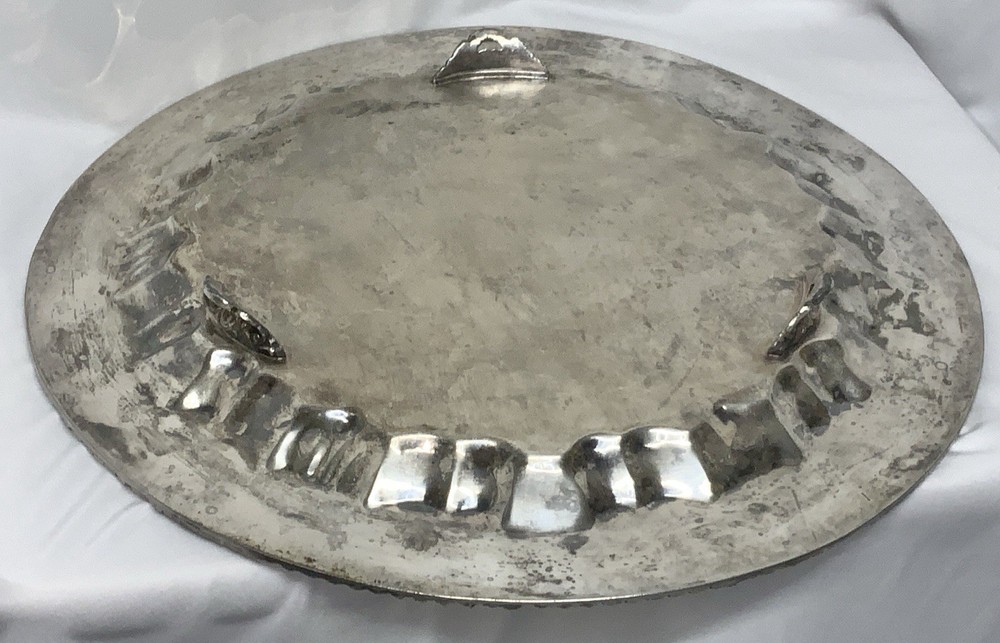 Vintage Coronet Silver on Copper 15-1/2" Round Ornate Footed Serving Tray