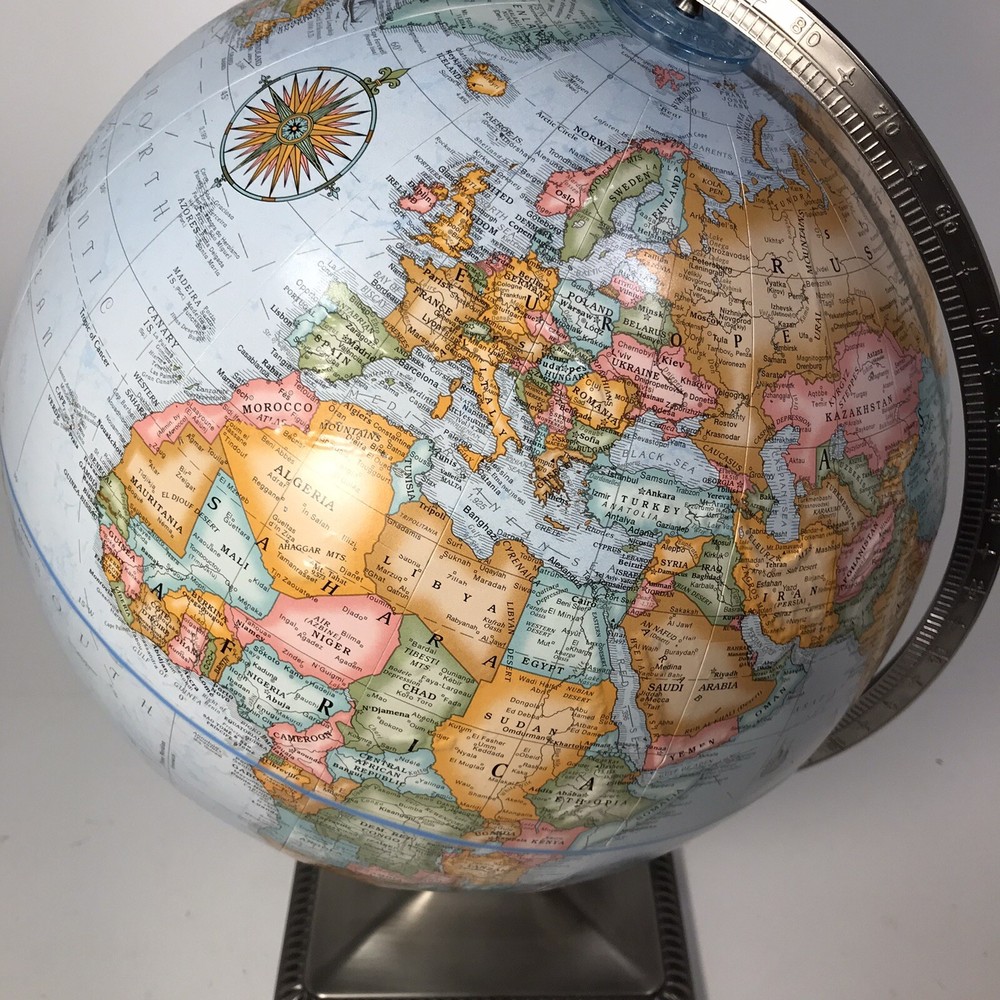 Replogle 12” World Classic Globe on Brushed Nickel Base circa 1990’s