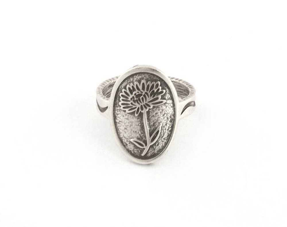 Birth Monthly Flower(November Chrysanthemum)Adjustable Ring Raw Solid Brass 5322