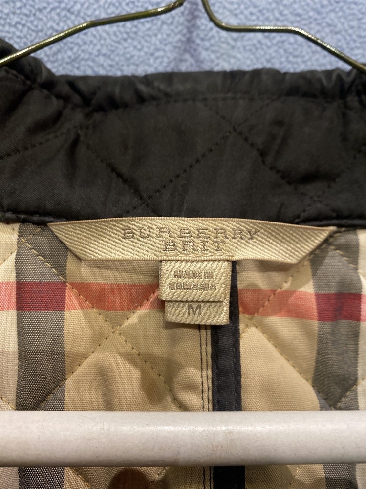 BURBERRY BRIT Quilted Black Jacket Coat Blazer Nova Check Lined Size M