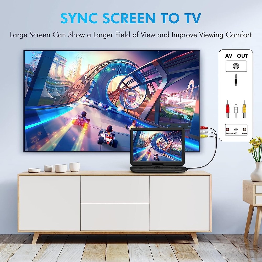 17.9" Portable DVD Player with Rotatable Screen, Rechargeable Multimedia Device