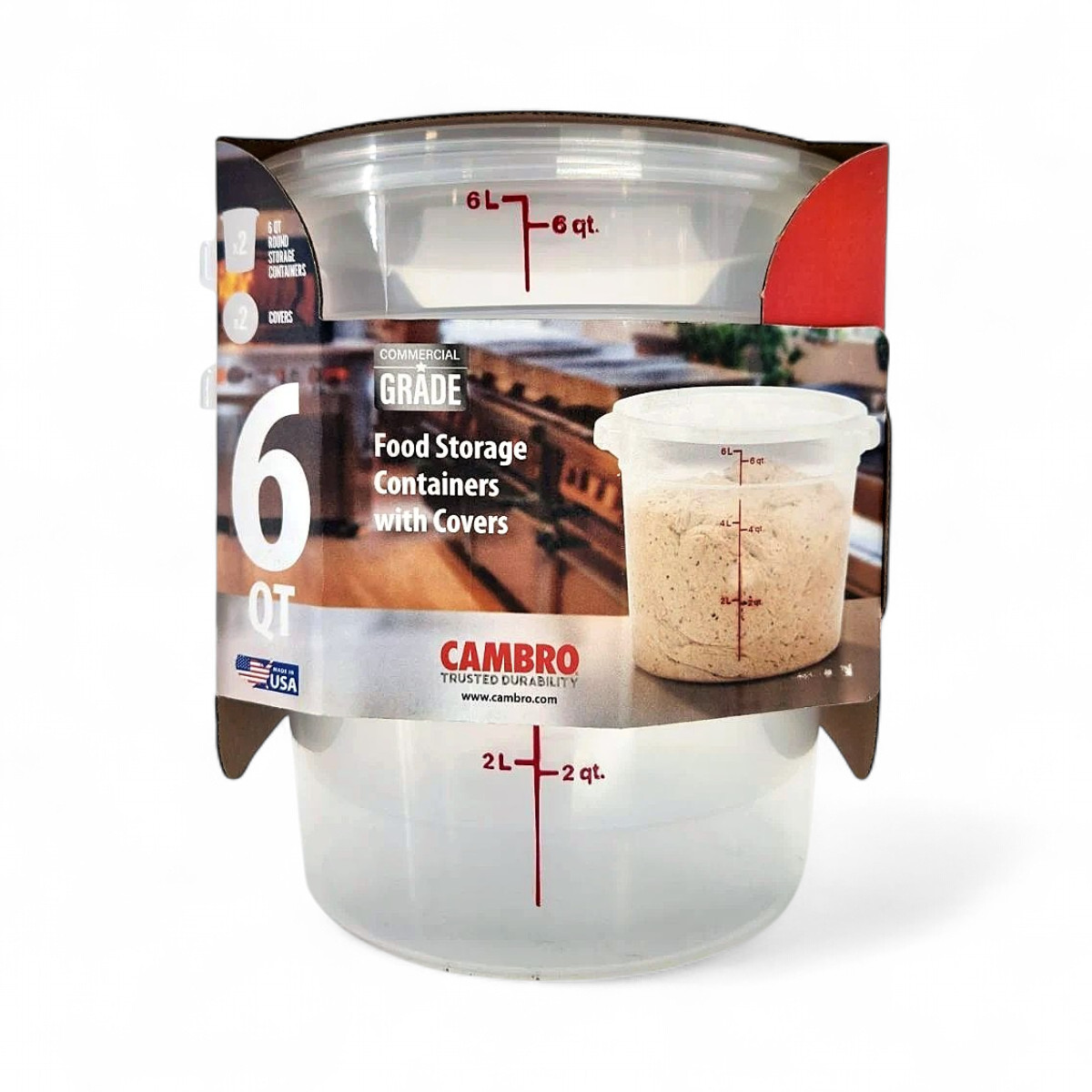 Cambro Round Translucent Food Storage Container with Lids 6 QT - 2 Pack