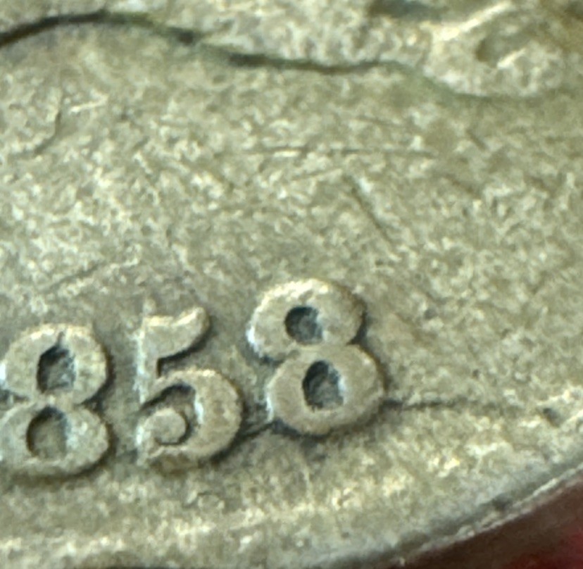 1858 Flying Eagle Cent. Large Letters. Sharp Details. Die Crack Through Date.