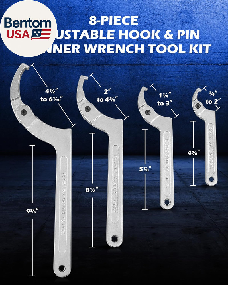 8Pc Adjustable Pin Spanner Wrench Tool Set, Spanner Nut Wrench Tools with Change