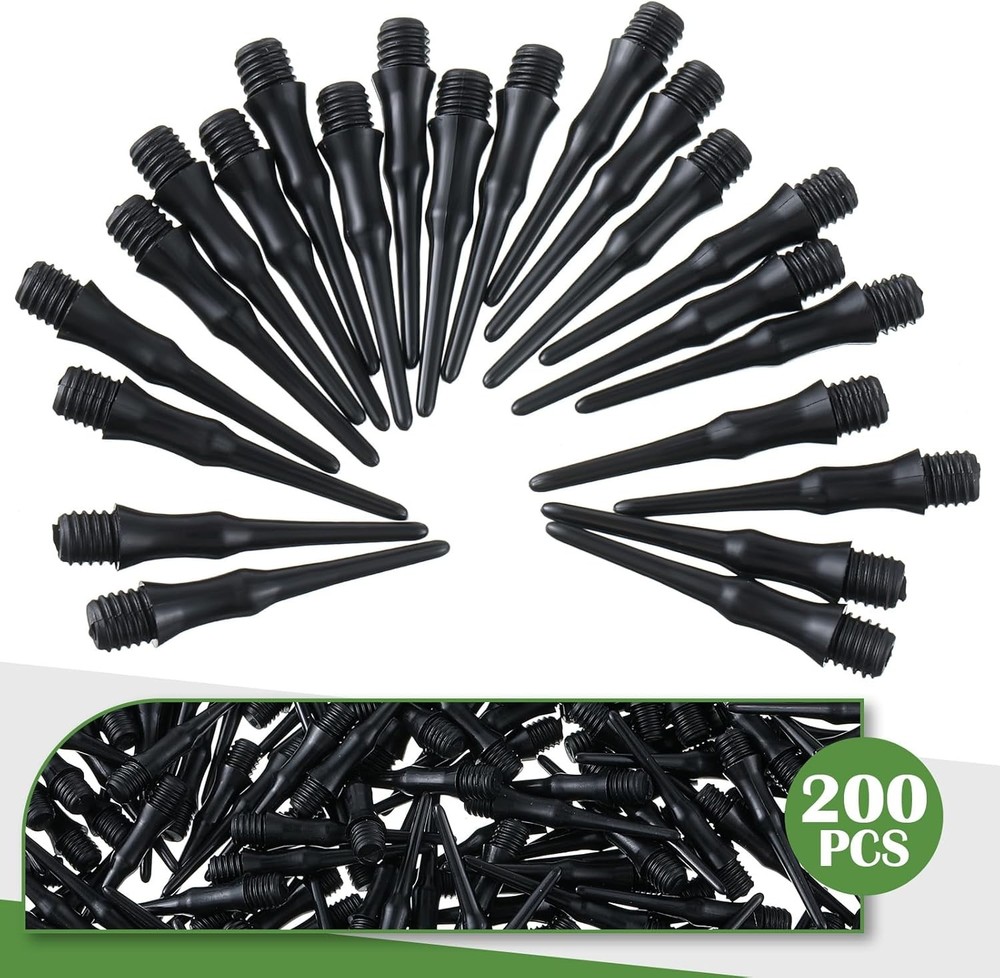 200-Pack 2BA Threaded Soft Tip Dart Tips, Plastic Replacement Dart Tips, Soft