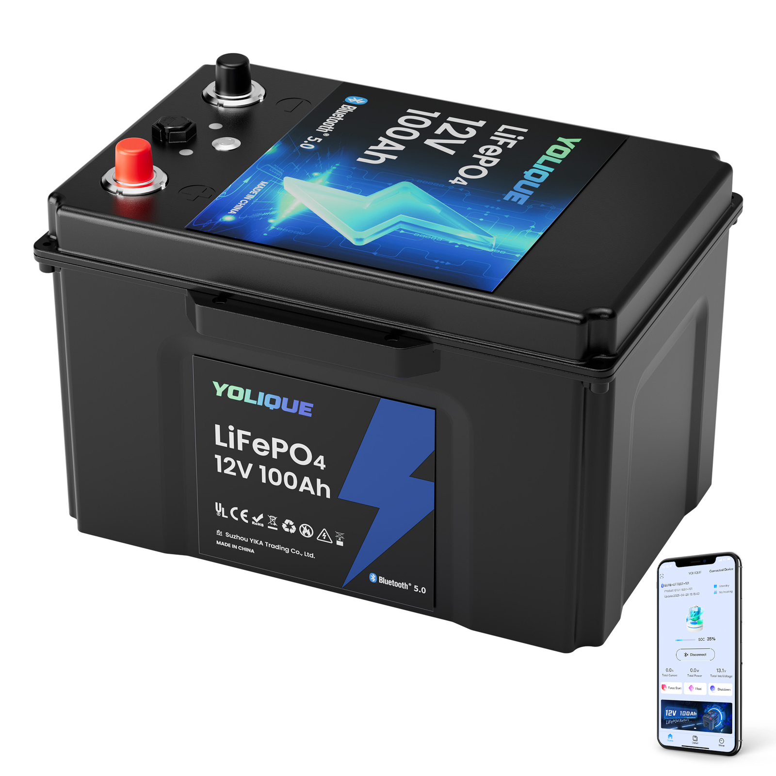 12V 100Ah Bluetooth LiFePO4 Lithium Battery,Self-Heating And Low-Temp Protection