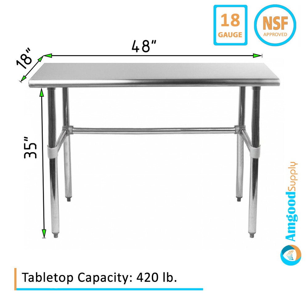 18" X 48" Stainless Steel Open Base Table | NSF Prep Metal Work Table
