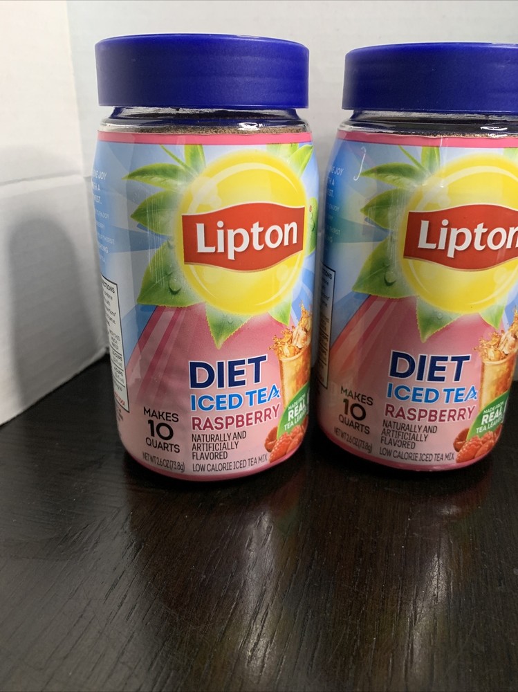 2 Lipton Iced Tea Mix Black Tea, Diet Raspberry Caffeinated Makes 10 Quarts